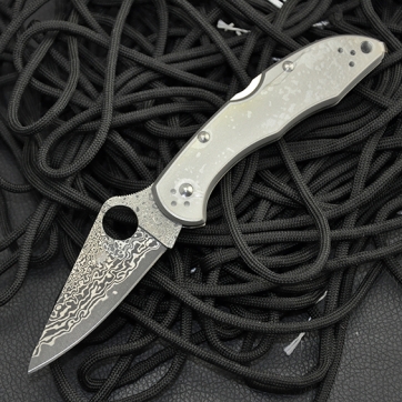 Spyderco 蜘蛛 C11TIPD "DELICA4 TITANIUM/DAMASCUS" 大马士革钢+钛金属手柄 平刃 顶级珍藏版C11 附带收纳包