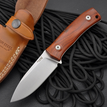 LionSteel 钢狮#M4 CB "M4 Cocobolo wood Handle" 2016年新款 M390超级钢生存小直 一体龙骨 钢本色缎面 黄檀木手柄 附带棕色牛皮鞘