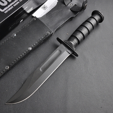 ONTARIO 安大略 #498 "Marine Combat Knife" 美国海军陆战队战斗直 1095高碳钢+磷酸锌耐腐蚀涂层+耐腐蚀皮柄 配牛皮鞘 2014新版包装