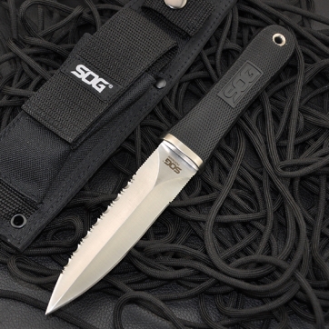 SOG 索格 #S14-N "Pentagon DAGGER" "五角菁英" AUS8不锈钢 钢本色 双刃单锋锯齿刃战斗刀 附带MOLLE战术尼龙鞘